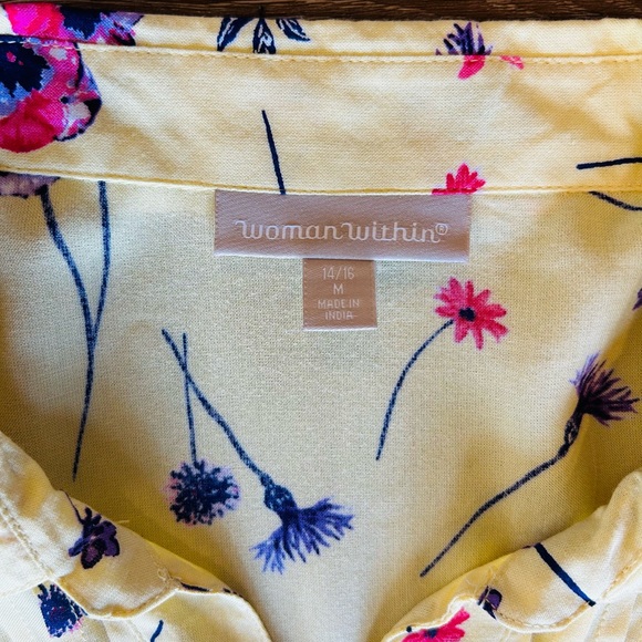 Woman Within Yellow Floral Button-Down Shirt - Picture 4 of 5